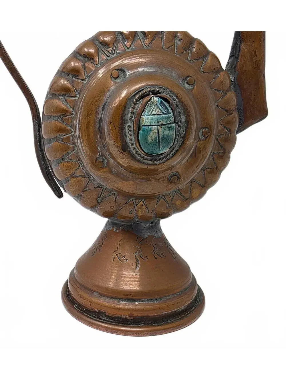 Vintage Egyptian Copper Scarab Coffee Pot Handmade Ewer 7.75 Inch